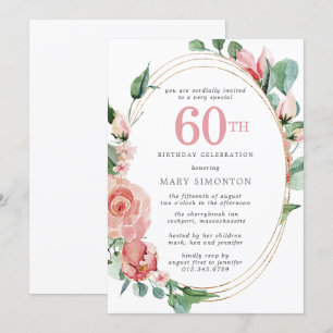 Pink Floral 60th Birthday Party Invitation