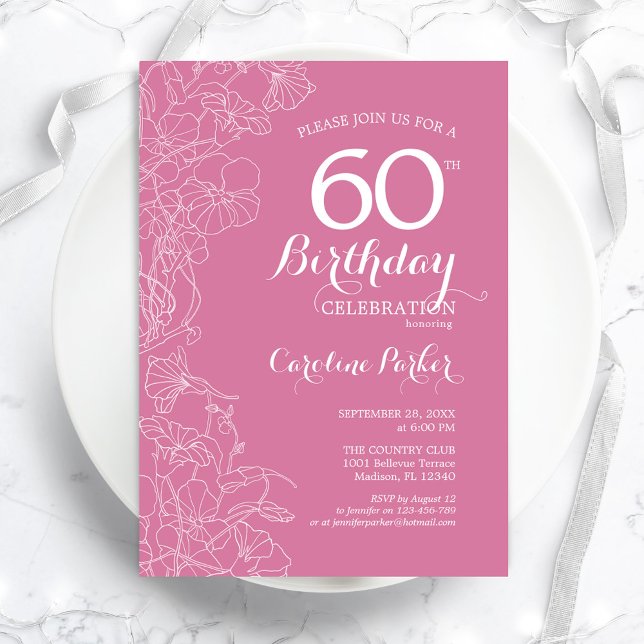 Pink Floral 60th Birthday Party Invitation (Creator Uploaded)