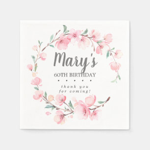 Pink Floral 60th Birthday Thank You Napkin