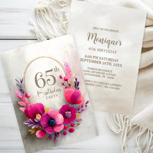 Pink Floral 65th Birthday Party Invitation