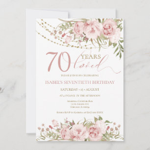 Pink Floral 70th Birthday Elegant Milestone Invitation
