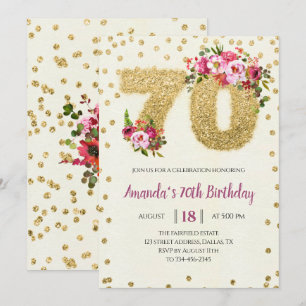 Pink Floral 70th Birthday Invitation