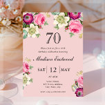 Pink Floral 70th Birthday Invitation<br><div class="desc">Looking for the perfect invitation for your upcoming 70th birthday bash? Look no further than these lovely pink floral invitations! With a delicate and beautiful design featuring pretty watercolor roses, anemones, and clematis with elegant font, these invitations will impress all your guests. Available to customise and purchase as card invitations,...</div>