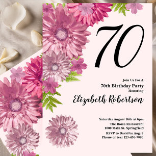 Pink Floral 70th Birthday Invitation in Blush Pink