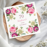 Pink Floral 70th Birthday  Napkin<br><div class="desc">Celebrate a milestone with our enchanting Pink Floral 70th Birthday Napkins,  beautifully adorned with a delicate border of vibrant blooming pink and magenta flowers. These exquisite napkins can be effortlessly personalised,  adding a thoughtful touch to your special occasion. Perfect for setting a festive atmosphere at your birthday celebration!</div>