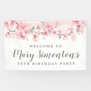 Pink Floral 70th Birthday Welcome Banner