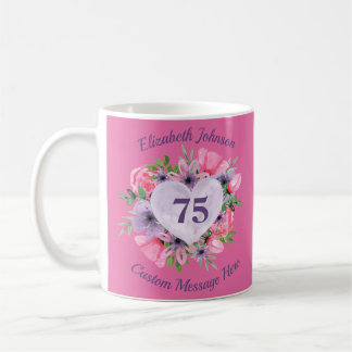 Pink Floral 75th Birthday Mug for Women