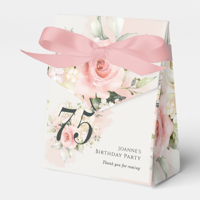 Pink Floral 75th Birthday Party Favour Box (Front Side)