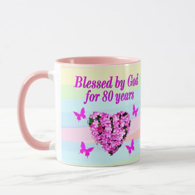 PINK FLORAL 80TH BIRTHDAY GOD'S BLESSINGS MUG (Left)