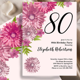 Pink Floral 80th Birthday Invitation in Blush Pink