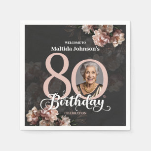 Pink Floral 80th Birthday Napkin
