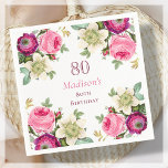 Pink Floral 80th Birthday  Napkin<br><div class="desc">Pink Floral 80th Birthday Napkins.</div>