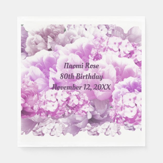 Pink Floral 80th Birthday Paper Napkins (Front)