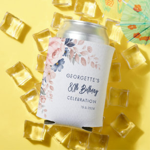 Pink Floral 80th Birthday Party Script Can Cooler