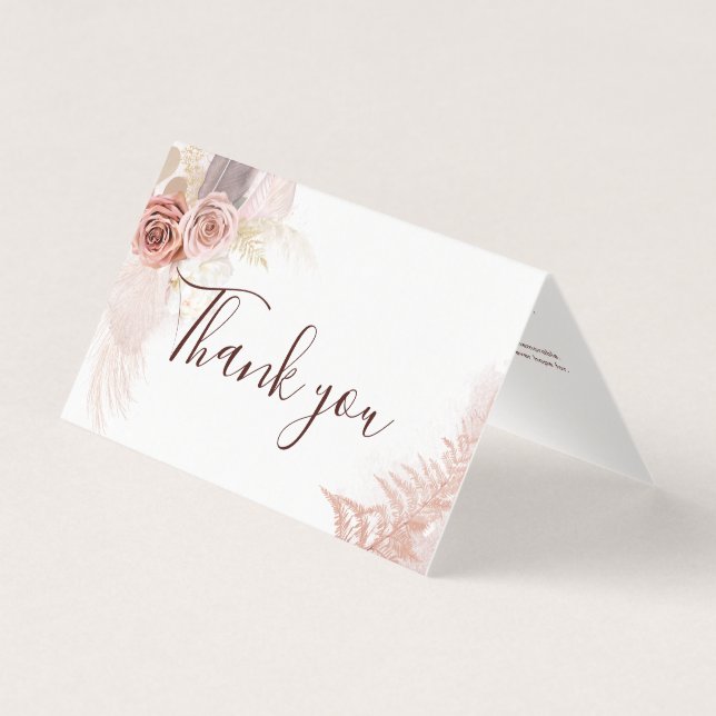 Pink Floral 80th Birthday Party Thank You Card (Front)