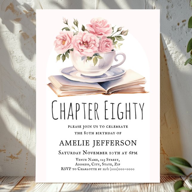 Pink Floral 80th Book Theme Birthday  Invitation (Creator Uploaded)