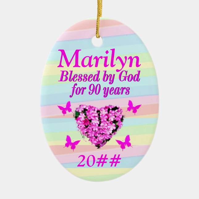 PINK FLORAL 90TH BIRTHDAY BLESSINGS ORNAMENT (Front)
