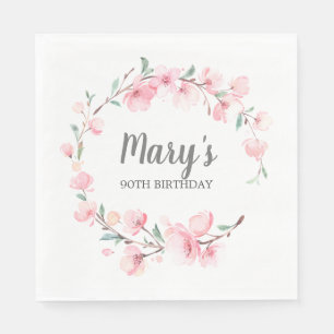 Pink Floral 90th Birthday Napkin