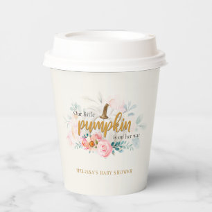 Pink Floral A Little Pumpkin Girl Baby Shower Paper Cups