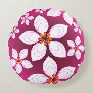 Pink Floral Abstract Pattern   Aesthetic Flower Ar Round Cushion