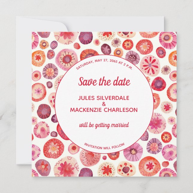 Pink Floral Abstract Pattern Save The Date (Front)