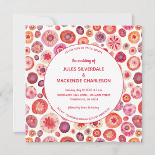 Pink Floral Abstract Pattern Wedding Invitation