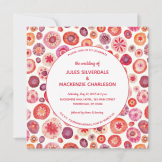 Pink Floral Abstract Pattern Wedding Invitation