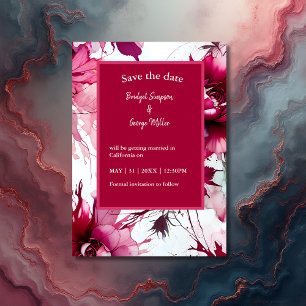 pink floral abstract wedding safe the date card