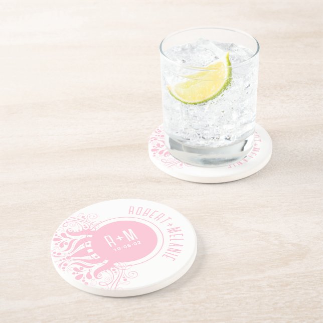 Pink Floral Accent Wedding Coaster (Side)