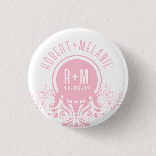 Pink Floral Accent Wedding Coaster 3 Cm Round Badge (Front)