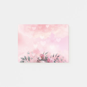 Pink Floral Add Name Cute Office Gift Post-it Notes