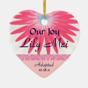 Pink Floral Adoption Announcement Keepsake Ceramic Tree Decoration