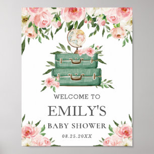 Pink Floral Adventure Journey Baby Shower Welcome Poster