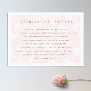 Pink Floral AfterCare for Lash Extensions Salon Business Card