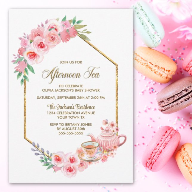 Pink Floral Afternoon Tea Baby Shower Invitation (Creator Uploaded)