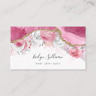 pink floral agate business card