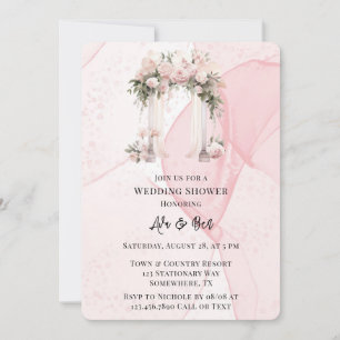 Pink Floral Alcohol Ink Arch Wedding Shower Invitation