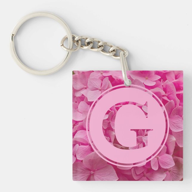 Pink Floral Alphabet Letter "G" and XO Key Ring (Front)