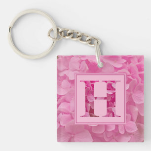 Pink Floral Alphabet Letter "H" Acrylic Keychain