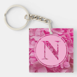 Pink Floral Alphabet Letter "N" and XO Key Ring