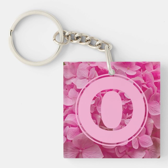 Pink Floral Alphabet Letter "O" and XO Key Ring (Front)