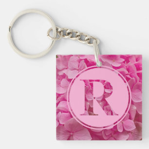 Pink Floral Alphabet Letter "R" and XO Key Ring