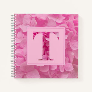 Pink Floral Alphabet Letter "T" Journal Notebook