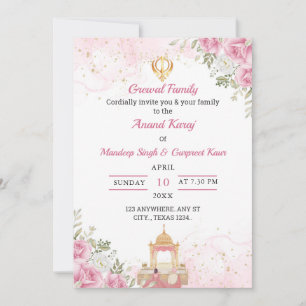 Pink Floral Anand Karaj Invitation card