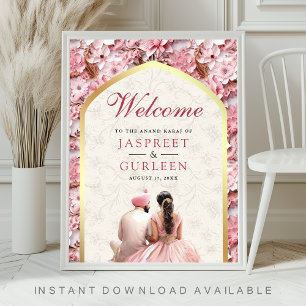 Pink Floral Anand Karaj Sikh Wedding Welcome Sign