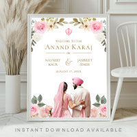 Pink Floral Anand Karaj Sikh Wedding Welcome Sign