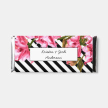 Pink Floral and Black Stripes Wedding Candy Bar
