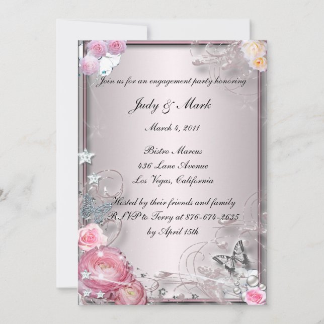 Pink Floral And Butterfly Engagement Party Invite (Front)