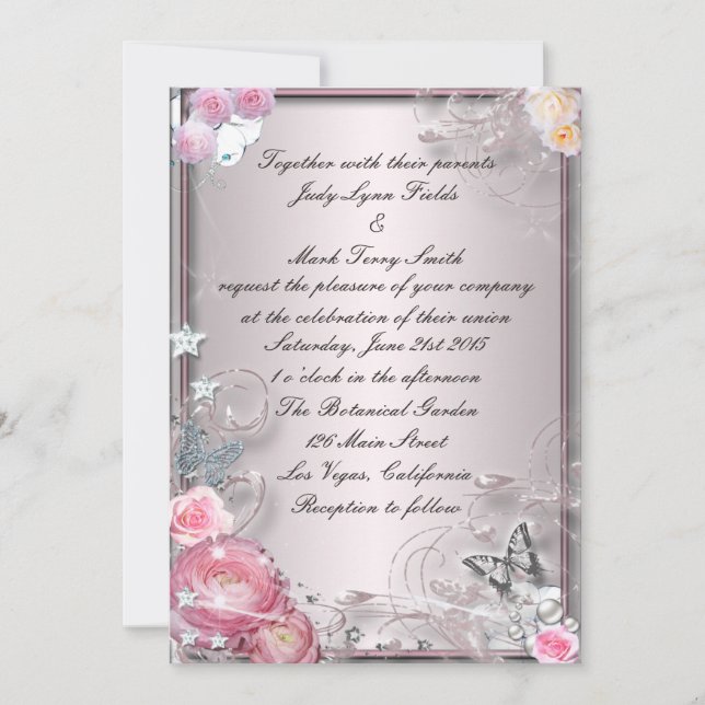 Pink Floral And Butterfly Invitation (Front)