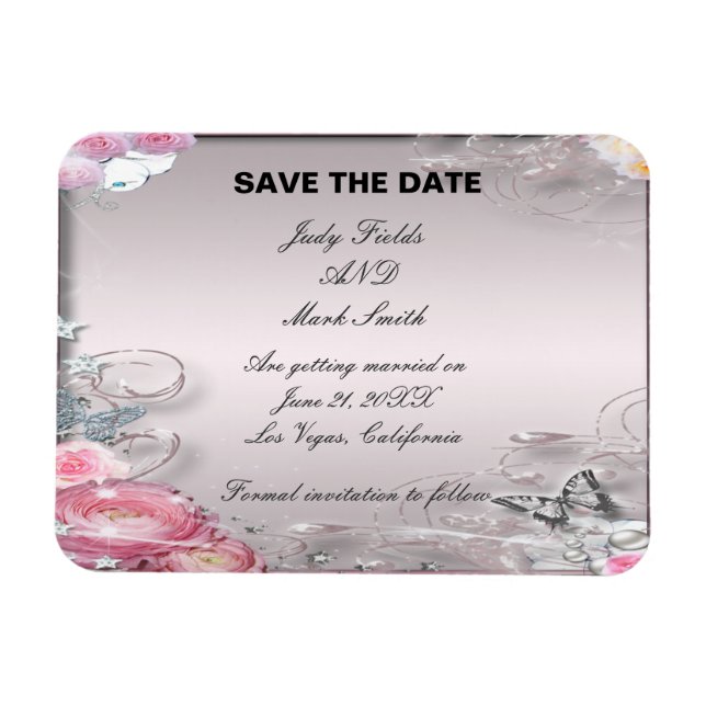 Pink Floral And Butterfly Save The Date Magnet (Horizontal)